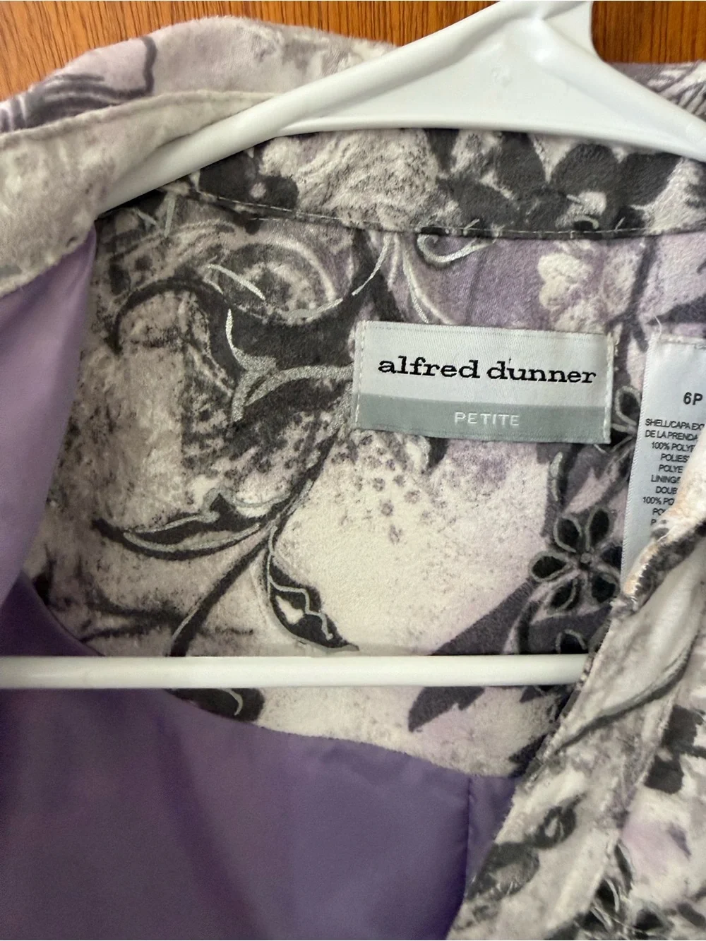 Alfred Dunner 6P Jacket Floral Paisley Lined Button Front Lavender Gray Petite